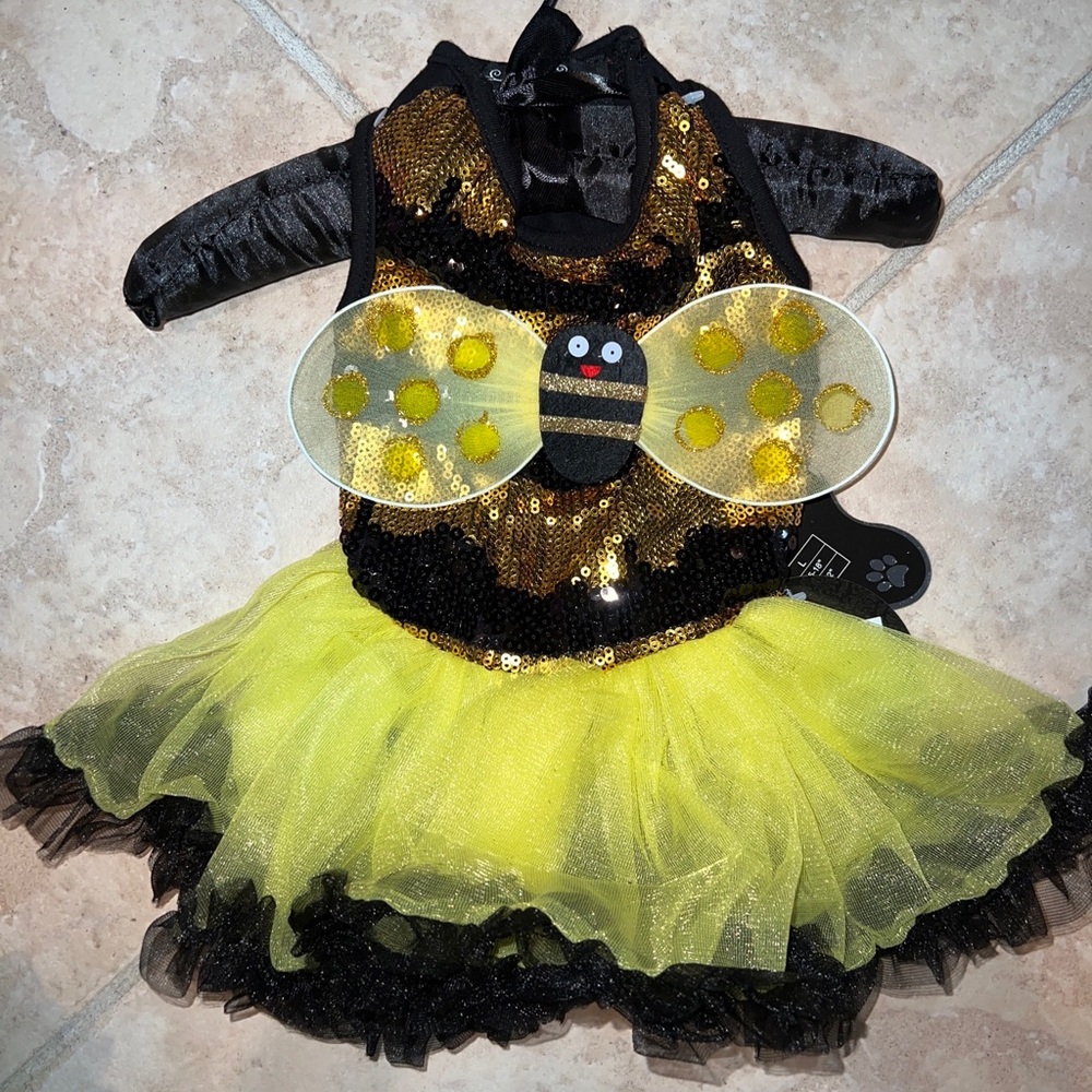 Pawpatu Dog Cat Bumble Bee Halloween Costume tutu Ruffle Dress Sequin Ballerina